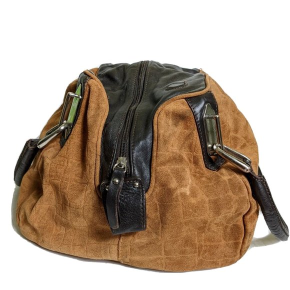 Innue Brown Suede Leather Carryall Hobo Oversized Bag Large Purse Lizard Print - Picture 6 of 11